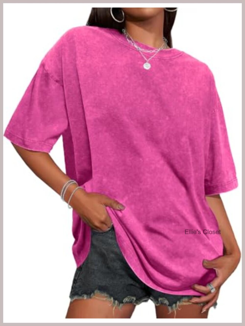 Oversized Vintage Washed Cotton Crew Neck Tee for Women